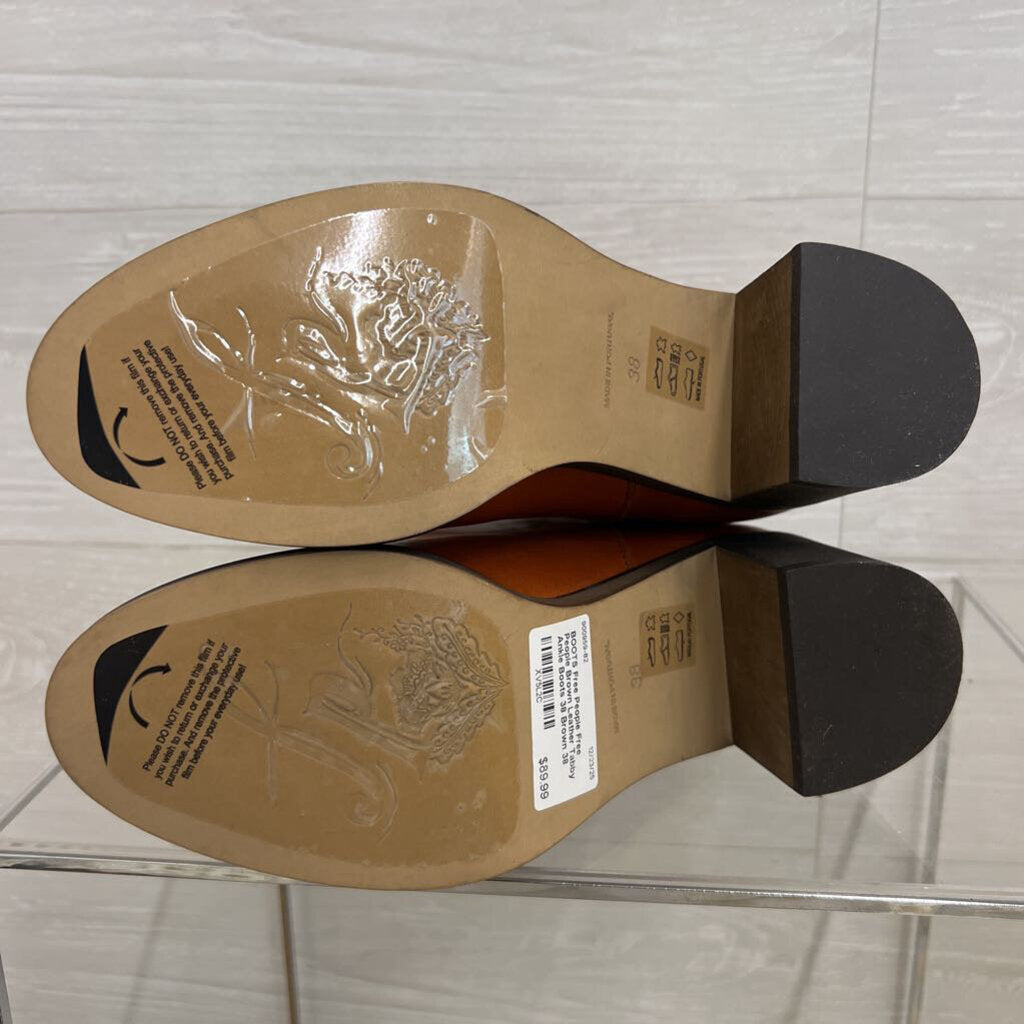 Free People Brown Leather Tabby Ankle Boots 38