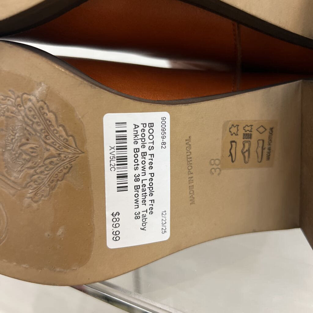 Free People Brown Leather Tabby Ankle Boots 38