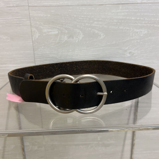 Black Leather Silver Double Circle Buckle Belt Small