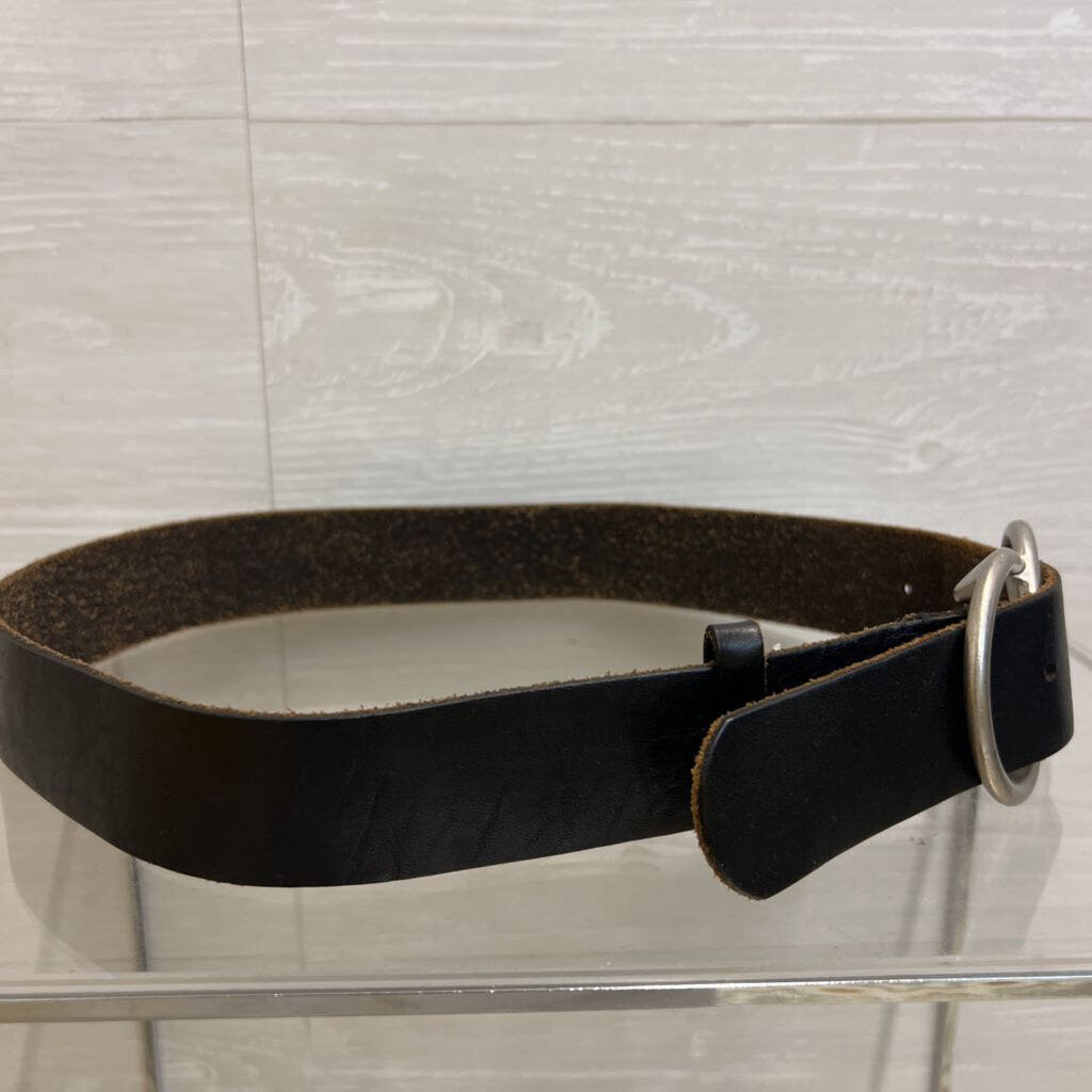 Black Leather Silver Double Circle Buckle Belt Small