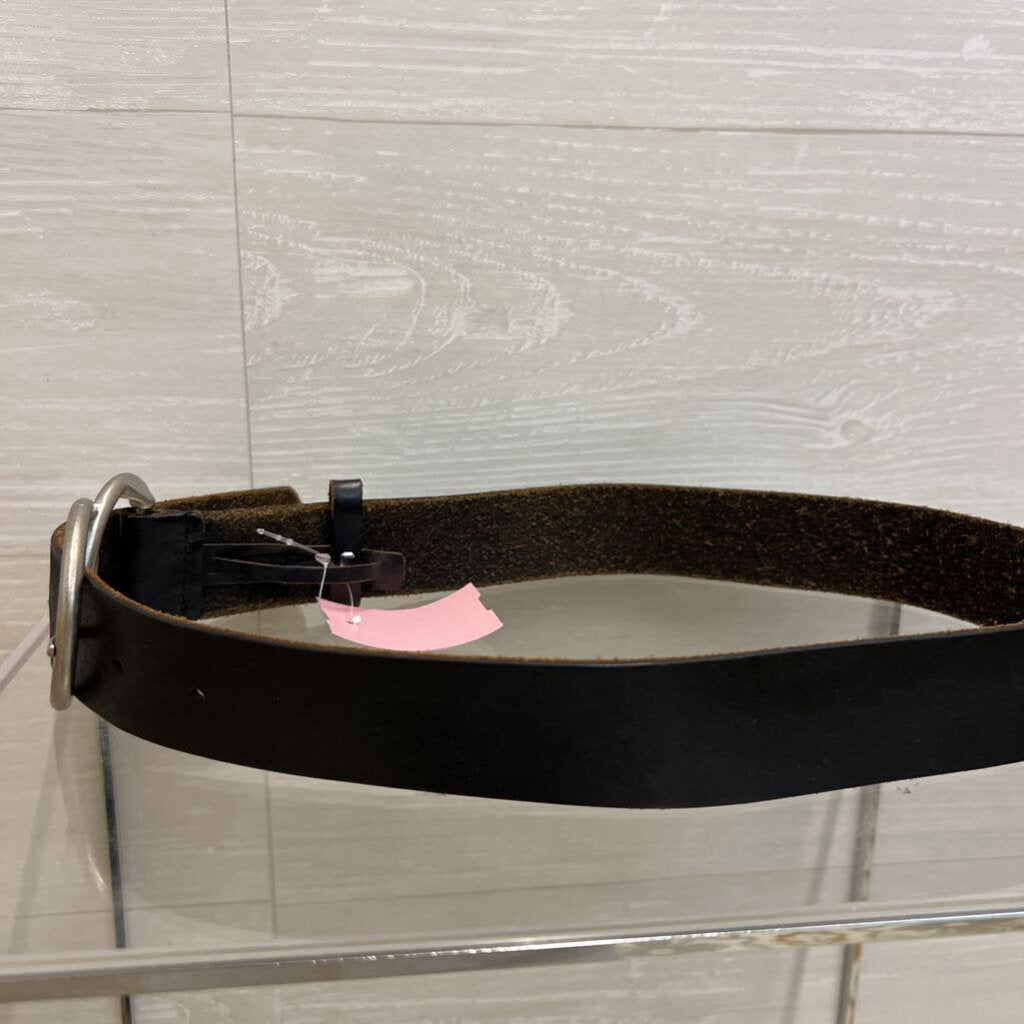 Black Leather Silver Double Circle Buckle Belt Small