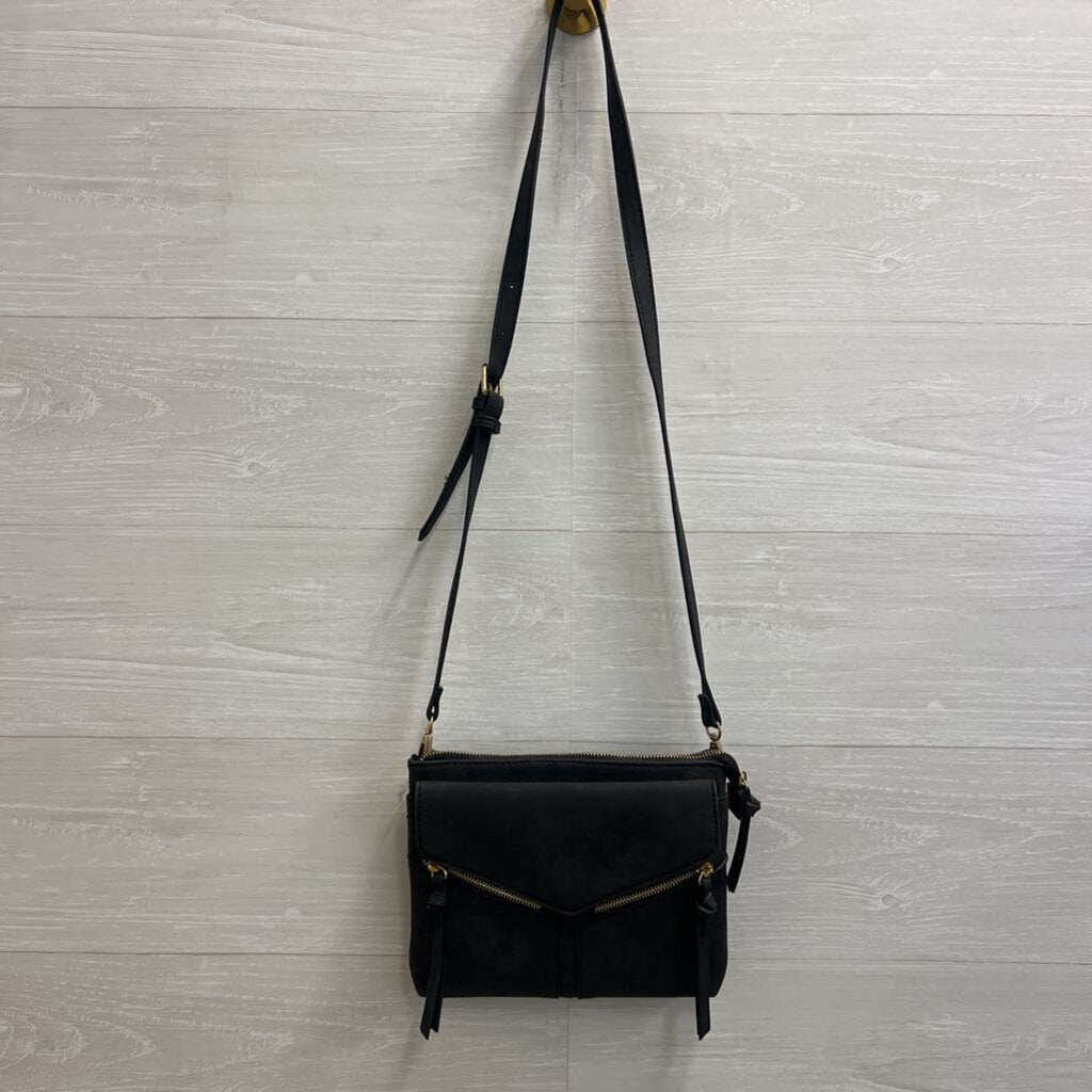 Free People Black Leather Foldover Crossbody Purse