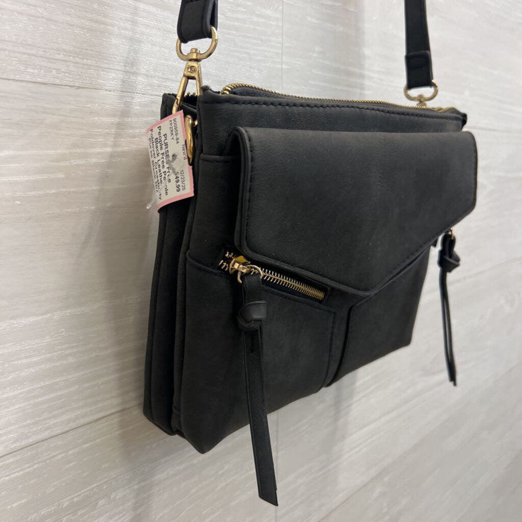 Free People Black Leather Foldover Crossbody Purse