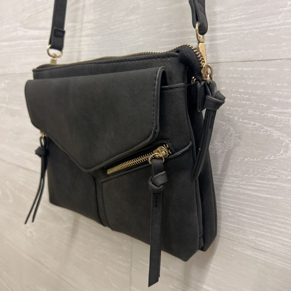 Free People Black Leather Foldover Crossbody Purse