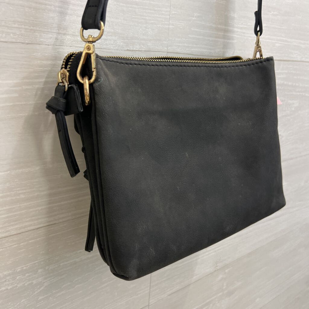 Free People Black Leather Foldover Crossbody Purse