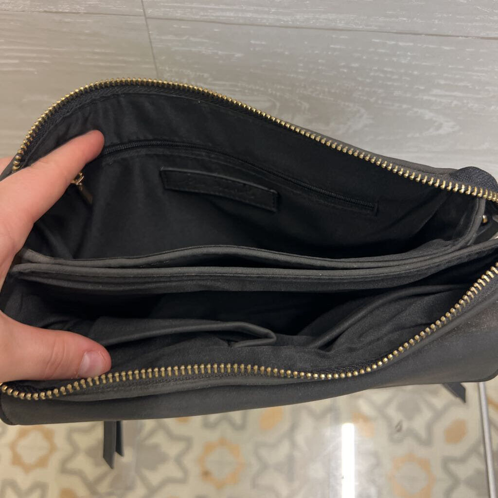 Free People Black Leather Foldover Crossbody Purse