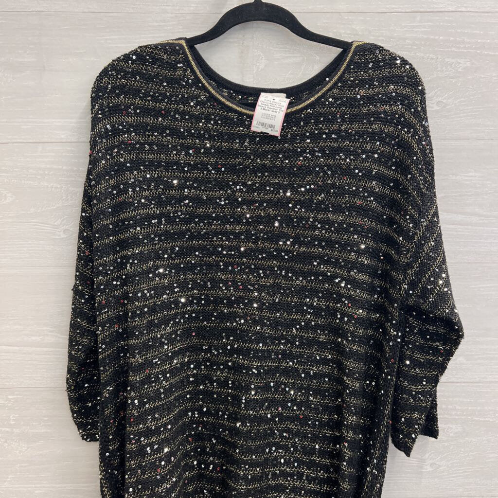 Chicos Black/ Gold Sequin Knit Long Sleeve Sweater Top 3