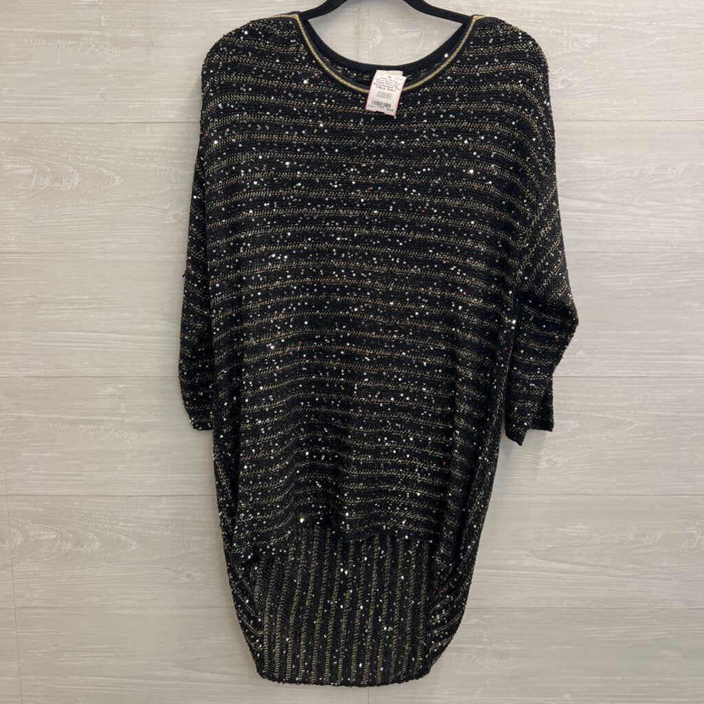 Chicos Black/ Gold Sequin Knit Long Sleeve Sweater Top 3