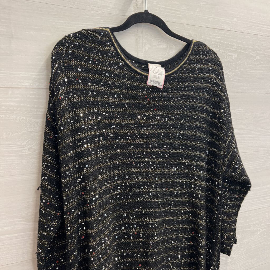 Chicos Black/ Gold Sequin Knit Long Sleeve Sweater Top 3