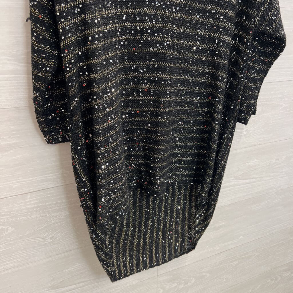 Chicos Black/ Gold Sequin Knit Long Sleeve Sweater Top 3