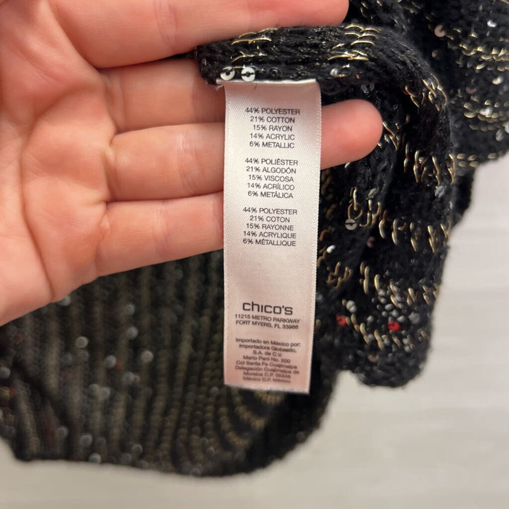 Chicos Black/ Gold Sequin Knit Long Sleeve Sweater Top 3