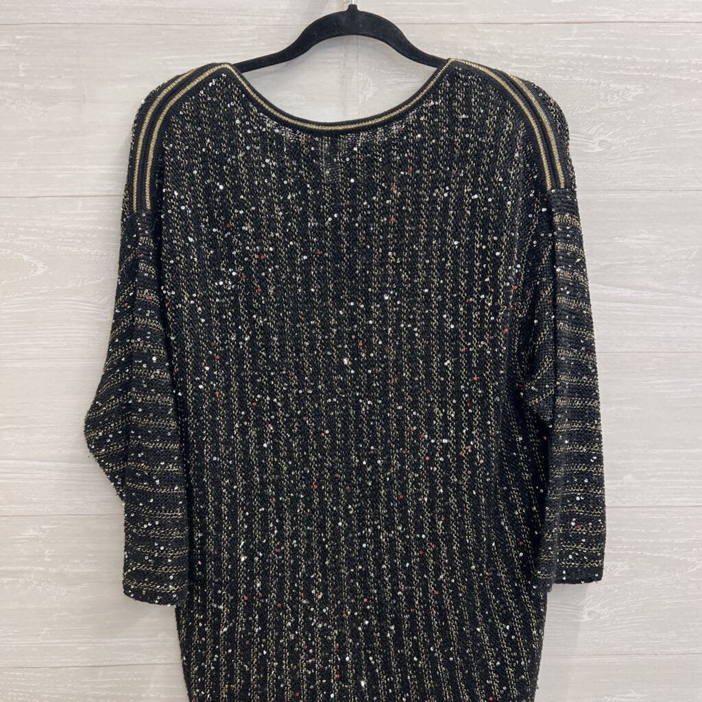 Chicos Black/ Gold Sequin Knit Long Sleeve Sweater Top 3