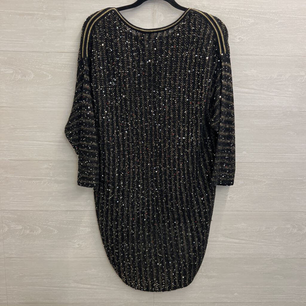 Chicos Black/ Gold Sequin Knit Long Sleeve Sweater Top 3
