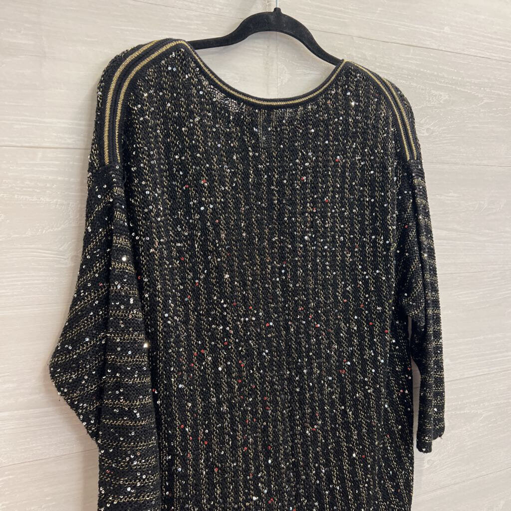 Chicos Black/ Gold Sequin Knit Long Sleeve Sweater Top 3
