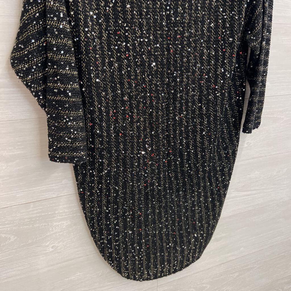 Chicos Black/ Gold Sequin Knit Long Sleeve Sweater Top 3