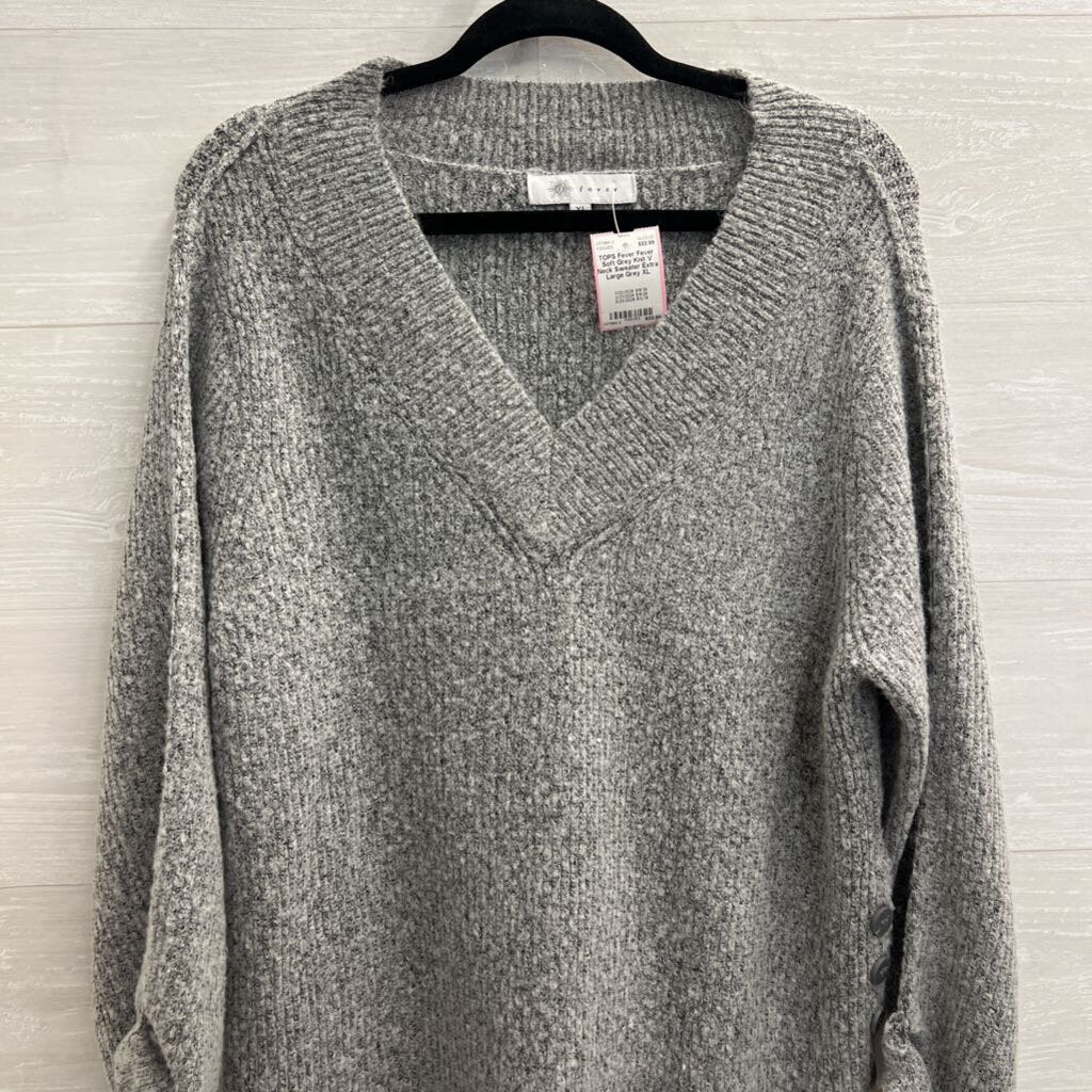 Fever Soft Grey Knit V Neck Sweater Extra Large