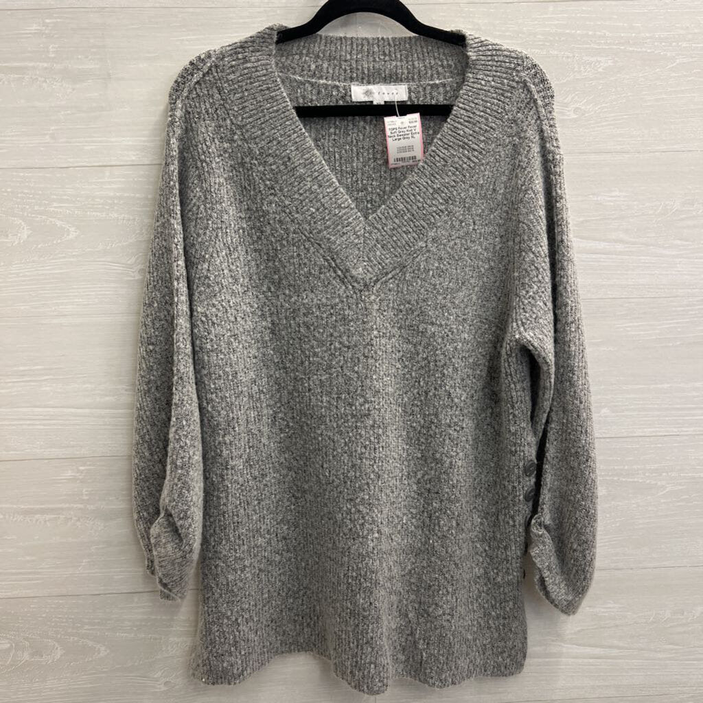 Fever Soft Grey Knit V Neck Sweater Extra Large
