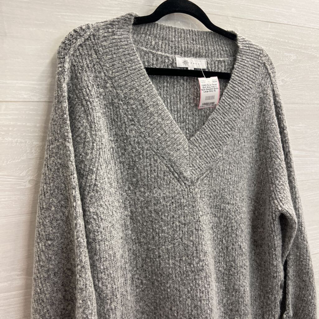 Fever Soft Grey Knit V Neck Sweater Extra Large