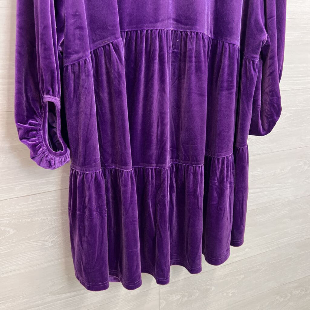 Umgee Purple Velvet Long Sleeve Button Down Tunic Top Large