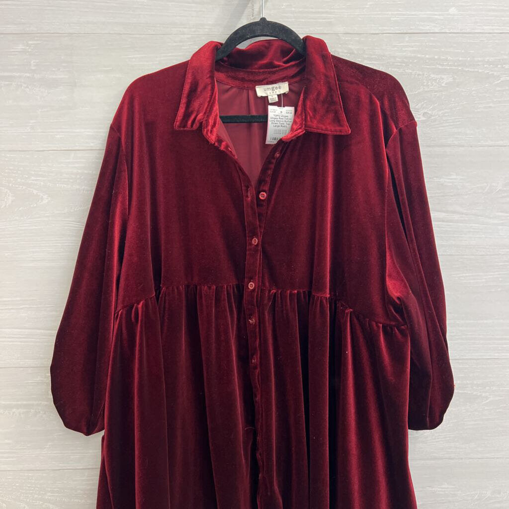 Umgee Red Velvet Long Sleeve Button Down Tunic Top Large