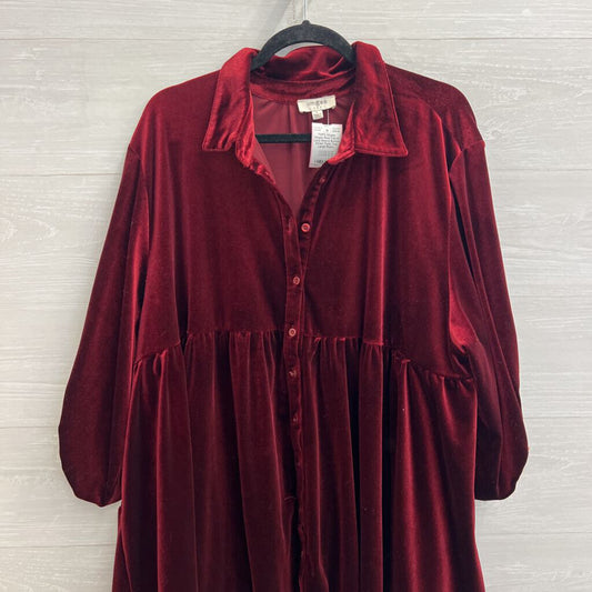 Umgee Red Velvet Long Sleeve Button Down Tunic Top Large