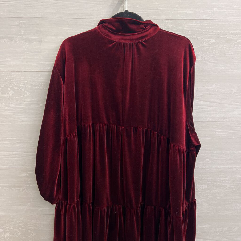 Umgee Red Velvet Long Sleeve Button Down Tunic Top Large