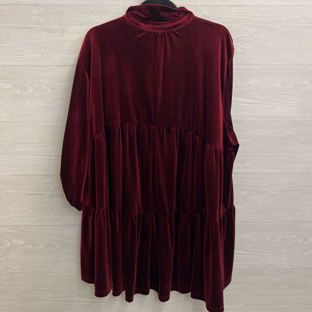 Umgee Red Velvet Long Sleeve Button Down Tunic Top Large