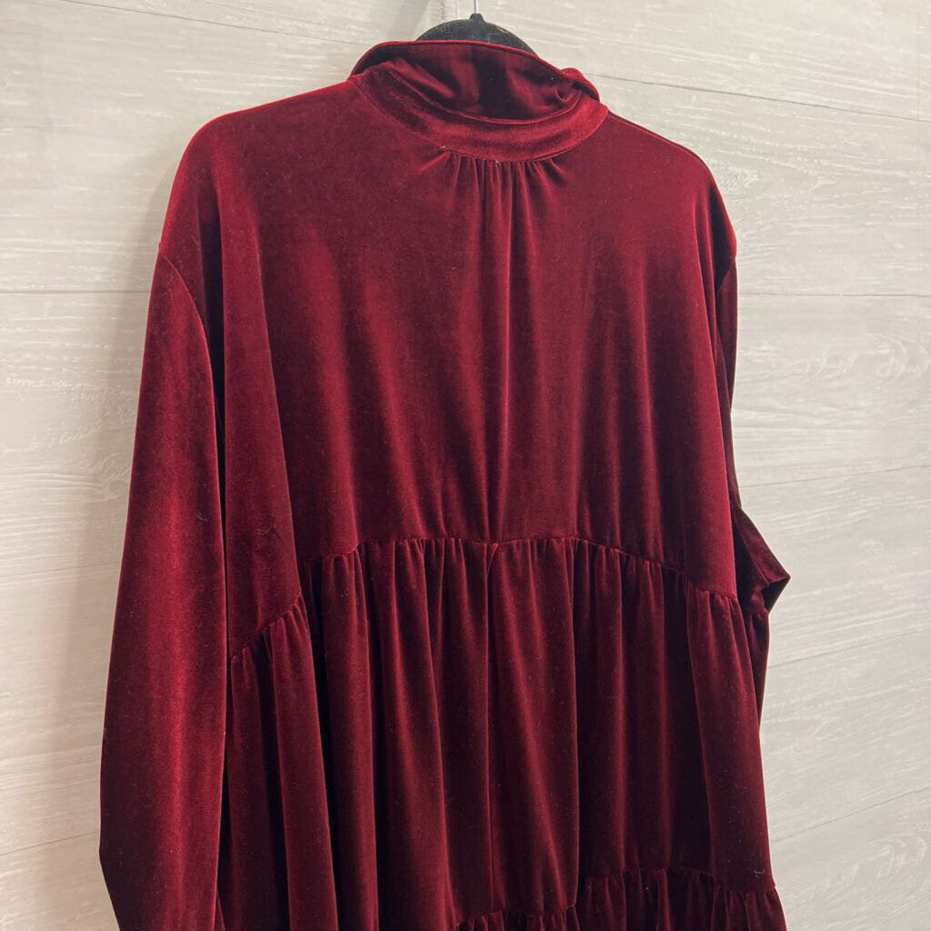 Umgee Red Velvet Long Sleeve Button Down Tunic Top Large