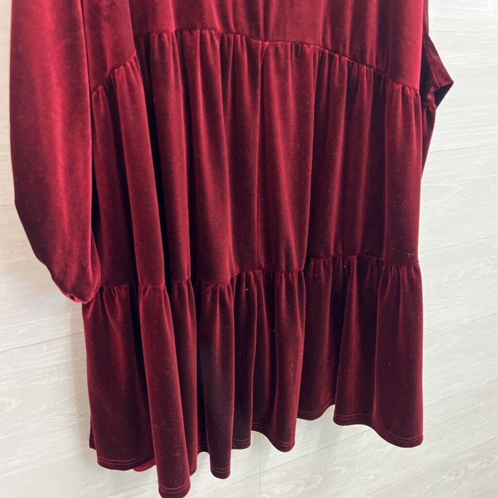Umgee Red Velvet Long Sleeve Button Down Tunic Top Large
