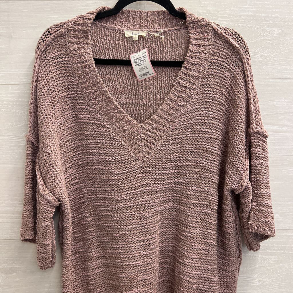 Easel Purple Knit V Neck Short Sleeve Sweater Top 1X