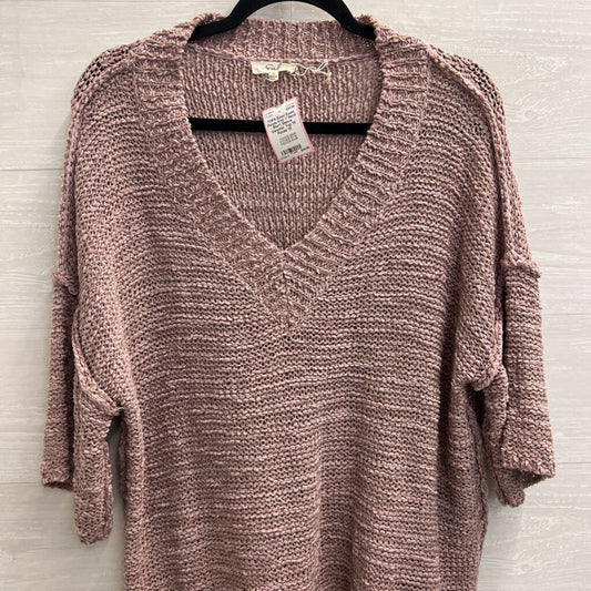 Easel Purple Knit V Neck Short Sleeve Sweater Top 1X