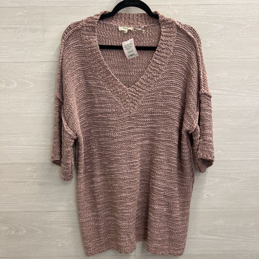 Easel Purple Knit V Neck Short Sleeve Sweater Top 1X