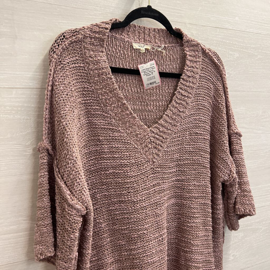 Easel Purple Knit V Neck Short Sleeve Sweater Top 1X