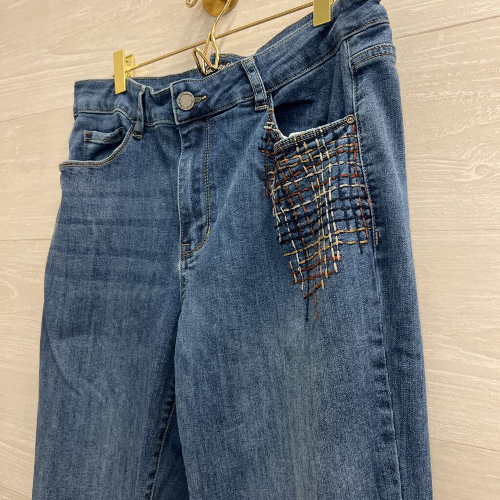 Charlie B Medium Wash Brown Pocket Design Straight Leg Jeans 12