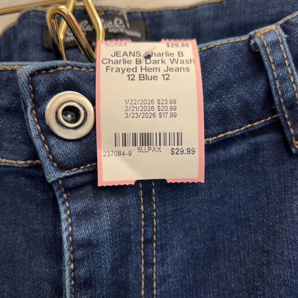 Charlie B Dark Wash Frayed Hem Jeans 12