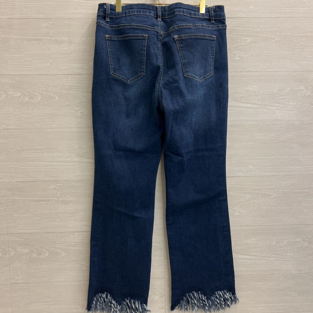 Charlie B Dark Wash Frayed Hem Jeans 12