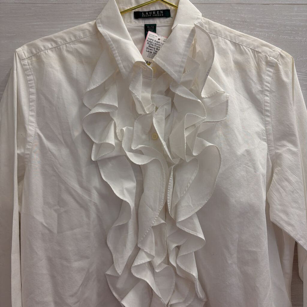 Ralph Lauren White Ruffle Front Long Sleeve Button Down Top Extra Large