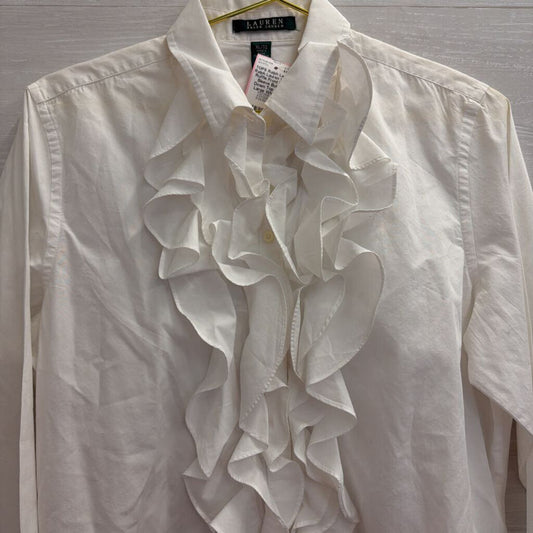 Ralph Lauren White Ruffle Front Long Sleeve Button Down Top Extra Large