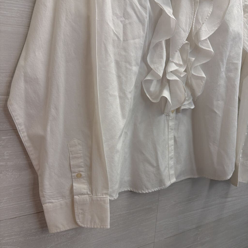 Ralph Lauren White Ruffle Front Long Sleeve Button Down Top Extra Large