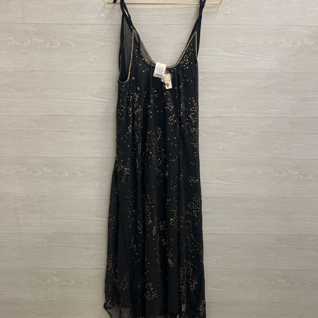 Intimately Free People Black Sheer Gold Sequin Sheer Maxi Dress Medium