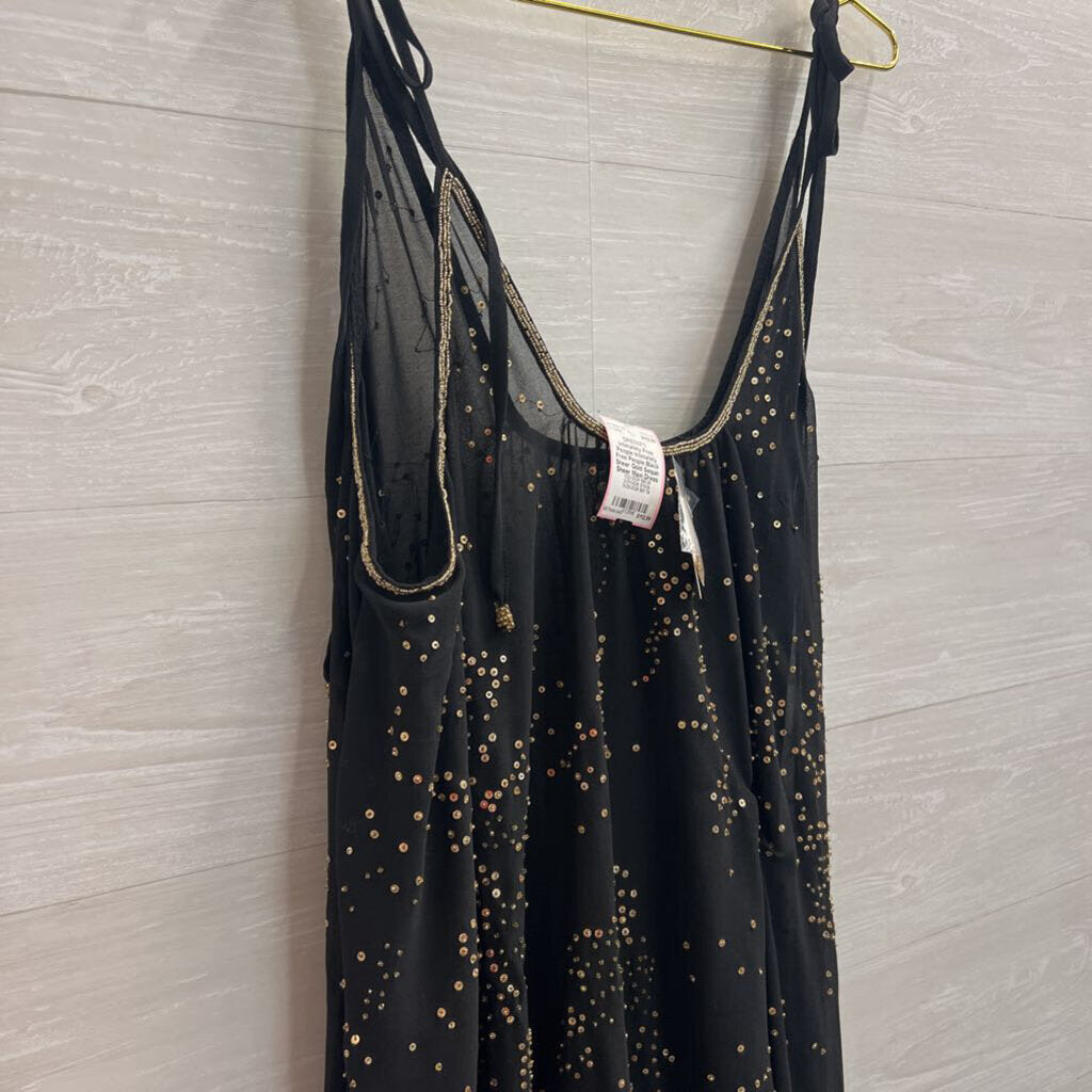 Intimately Free People Black Sheer Gold Sequin Sheer Maxi Dress Medium