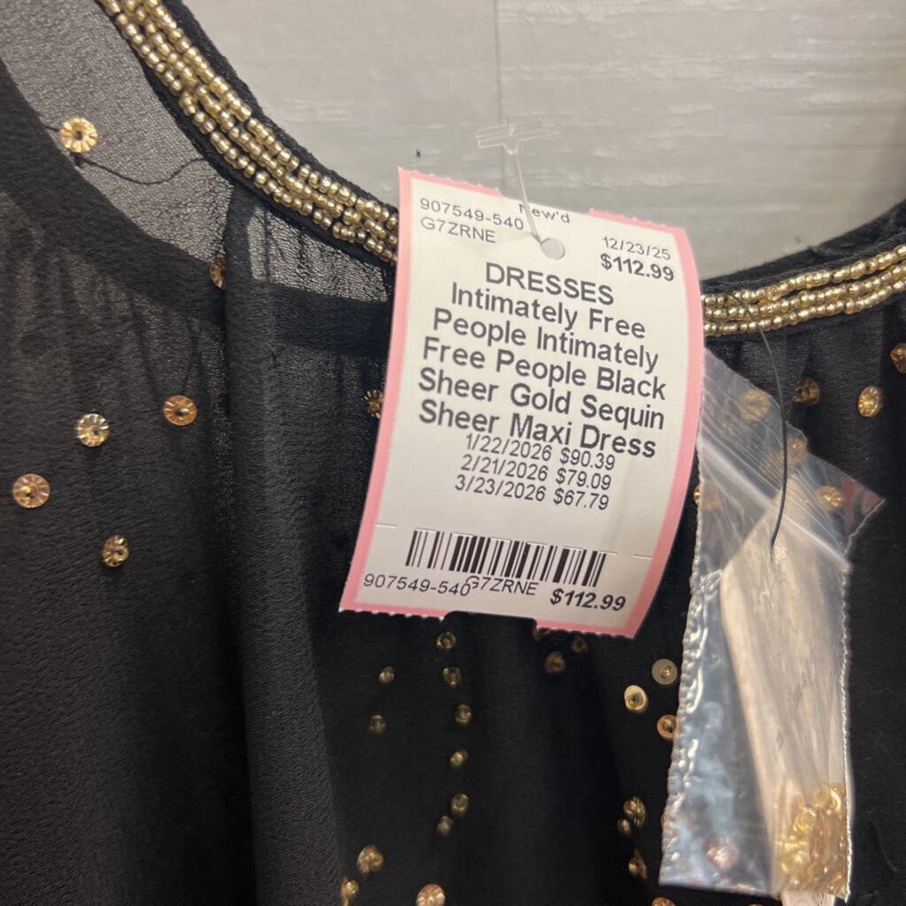 Intimately Free People Black Sheer Gold Sequin Sheer Maxi Dress Medium