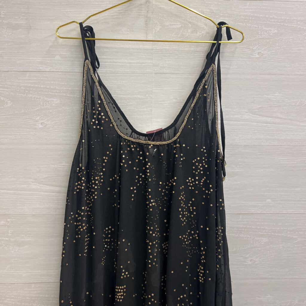 Intimately Free People Black Sheer Gold Sequin Sheer Maxi Dress Medium