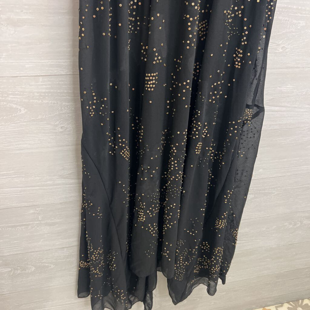 Intimately Free People Black Sheer Gold Sequin Sheer Maxi Dress Medium