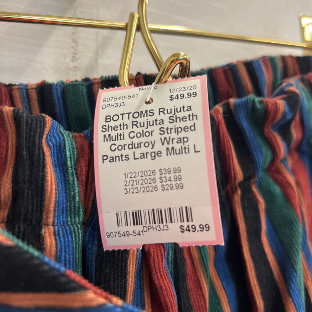 Rujuta Sheth Multi Color Striped Corduroy Wrap Pants Large