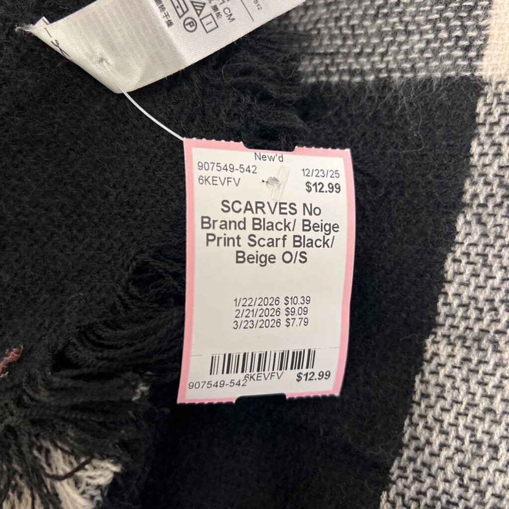Black/ Beige Print Scarf