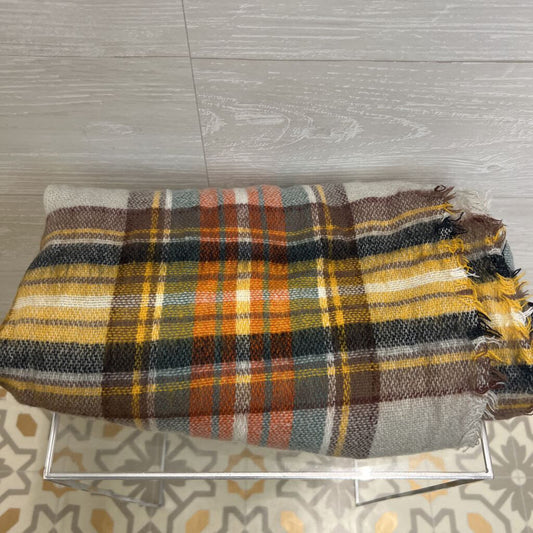 Zara Soft Grey/ Multi Plaid Blanket Scarf