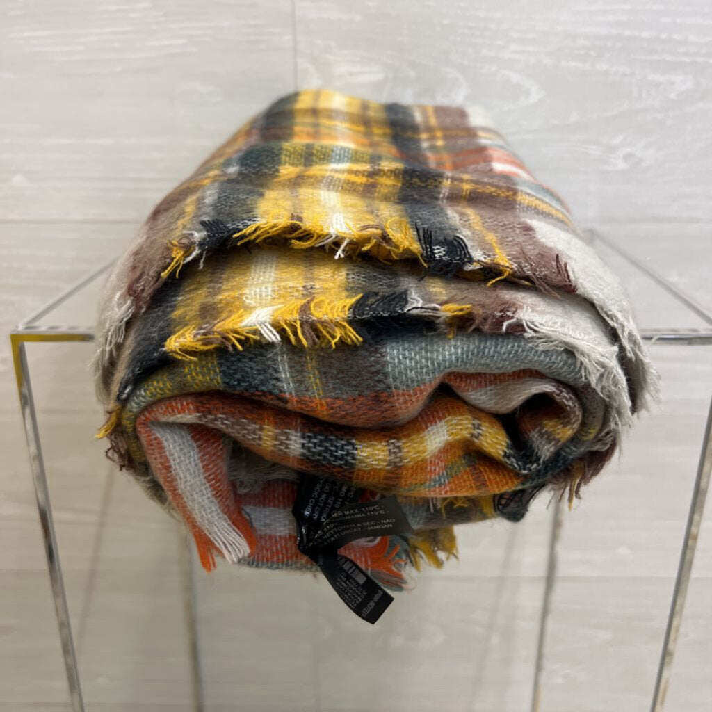 Zara Soft Grey/ Multi Plaid Blanket Scarf