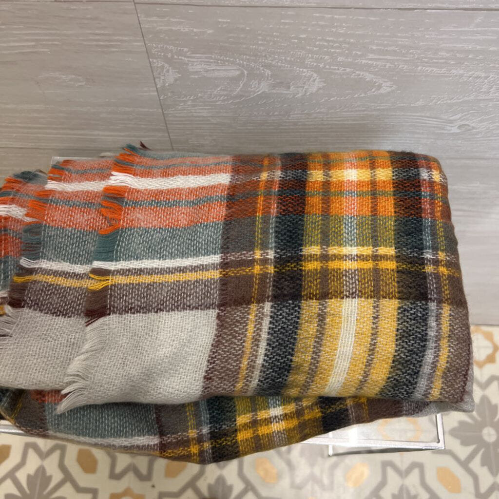 Zara Soft Grey/ Multi Plaid Blanket Scarf