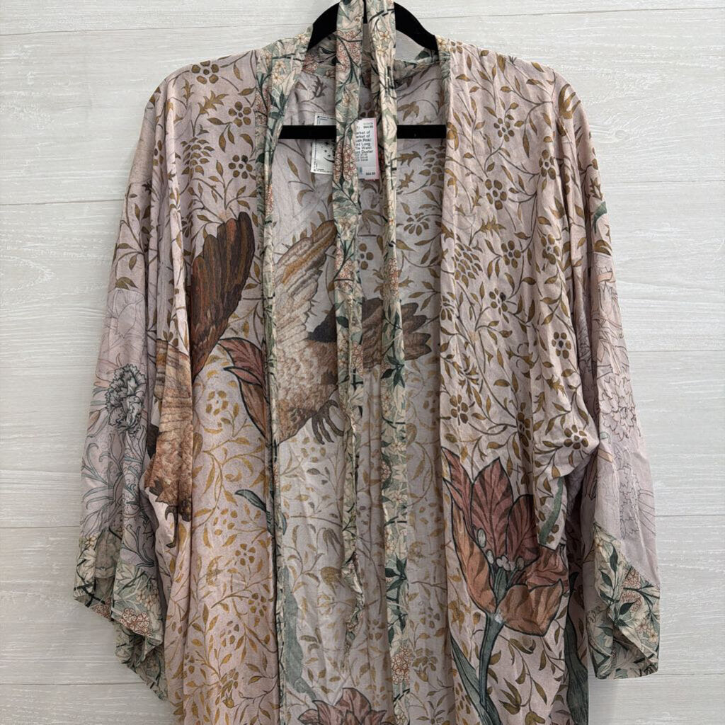 Market of Stars Blush Pink/ Multi Print Long Sleeve Tie Waist Open Front Duster One Size